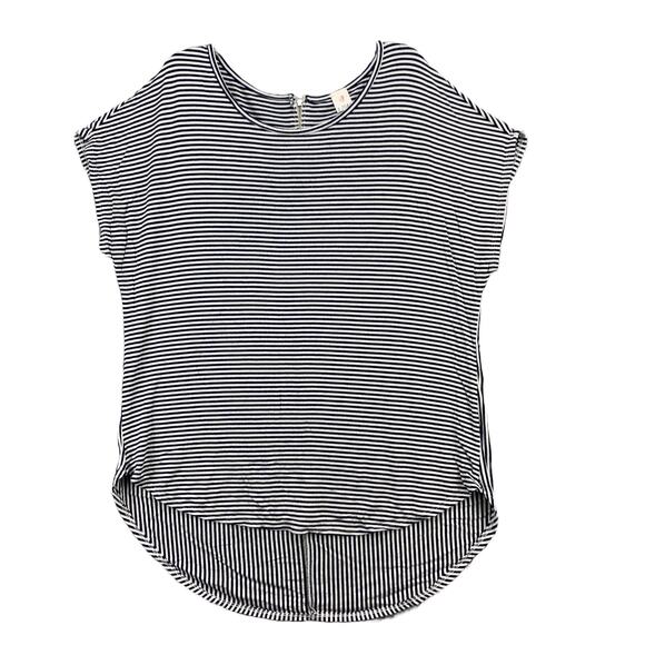 I Love Joah Womens Striped Blouse Size XL Stretch Tunic Cap Sleeve Back Zip - Picture 1 of 11